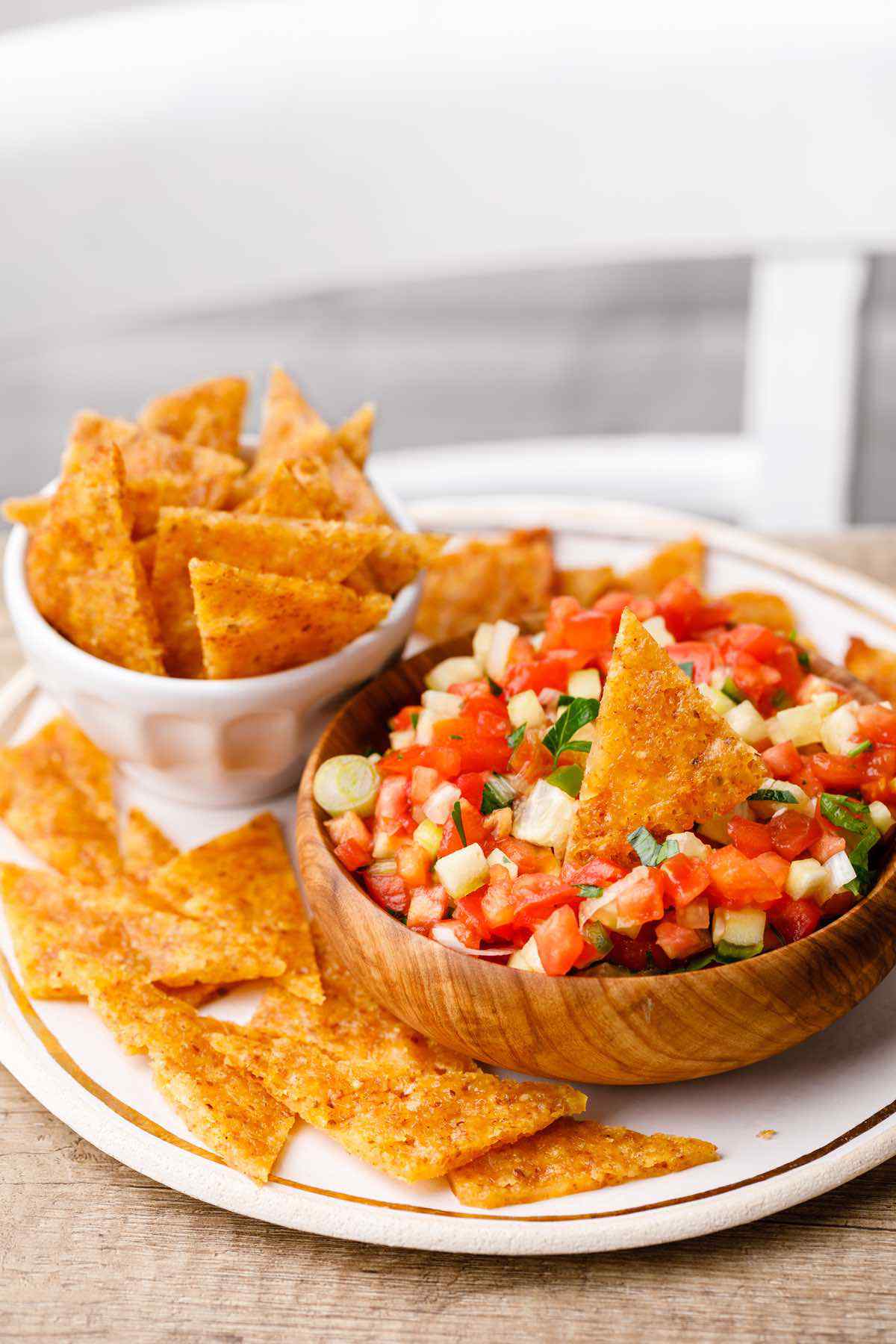 Homemade Keto Tortilla Chips and Fresh Salsa