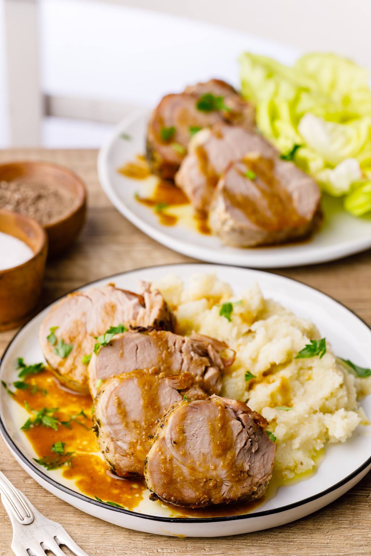 Slow Cooker Garlic Herb Butter Pork Tenderloin 