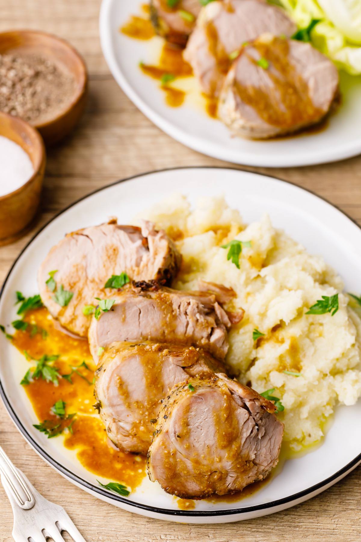 Slow Cooker Garlic Herb Butter Pork Tenderloin Keto friendly